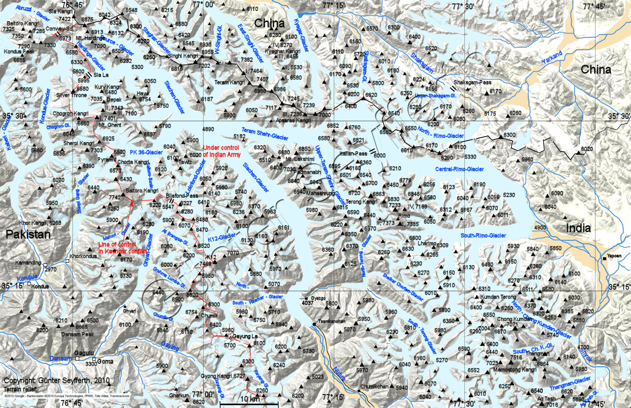 Karakorum South-East, Saltoro Range, Siachen-Muztagh, Rimo-Muztagh
